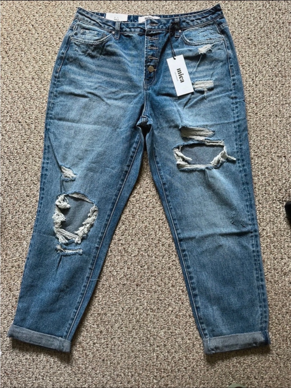 Mica Ripped Boyfriend Jeans in Medium Blue